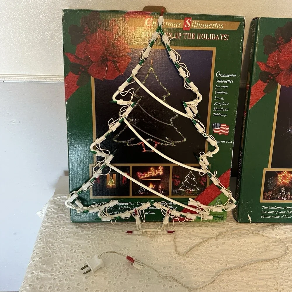 Lot /2 Christmas Silhouettes Light Up Tree &‎ Shooting Star Window Vintage 1995
